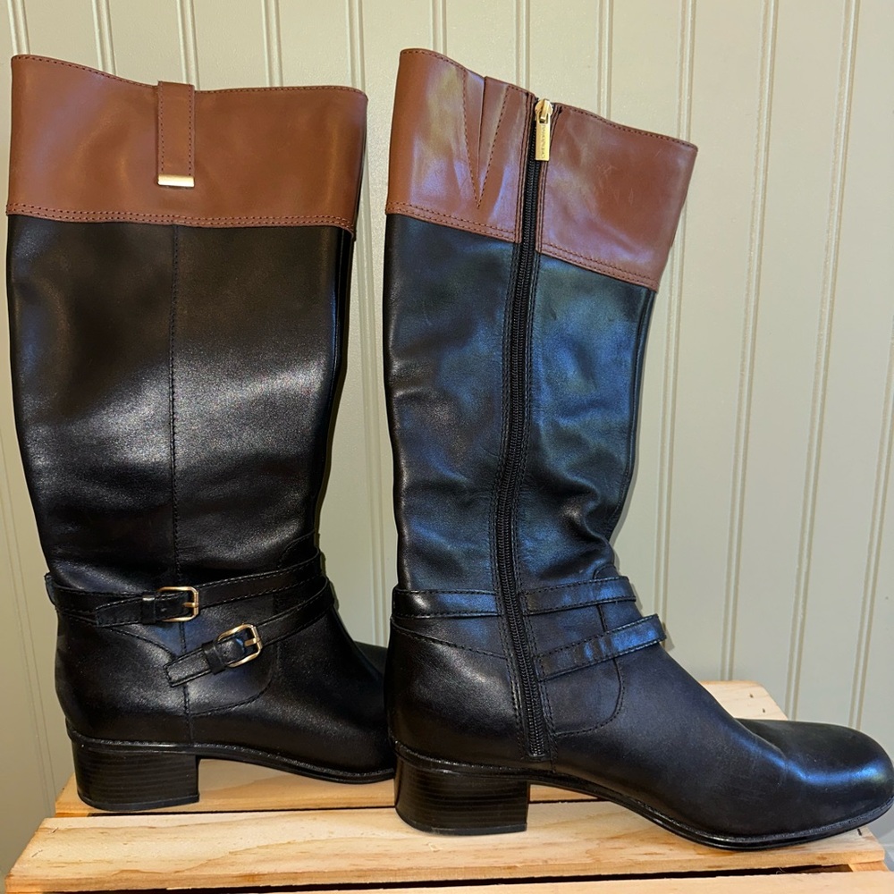 Bandolino Black and Brown Heeled Boots with Equestrian Style